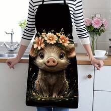 1 szt. Fartuch ze wzorem zwierzęcym, styl wiejski, fartuch kuchenny, fartuch do czyszczenia ogrodu i salonu piękności, fartuch do pielęgnacji zwierząt, fartuch do salonu fryzjerskiego, wystrój domu, wykonany z poliestru skośnego, 2 dostępne rozmiary, artykuły imprezowe do wewnątrz i na zewnątrz, odpowiedni do kuchni domowej i sprzątania na zewnątrz - Wielokolorowe - Zobacz 15