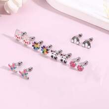 من 2 إلى 12 زوج من أقراط النساء من الفولاذ المقاوم للصدأ باللولب الخلفي ذات تصميم القلب والفراشة والكرة متعددة الألوان للقطط والنمط