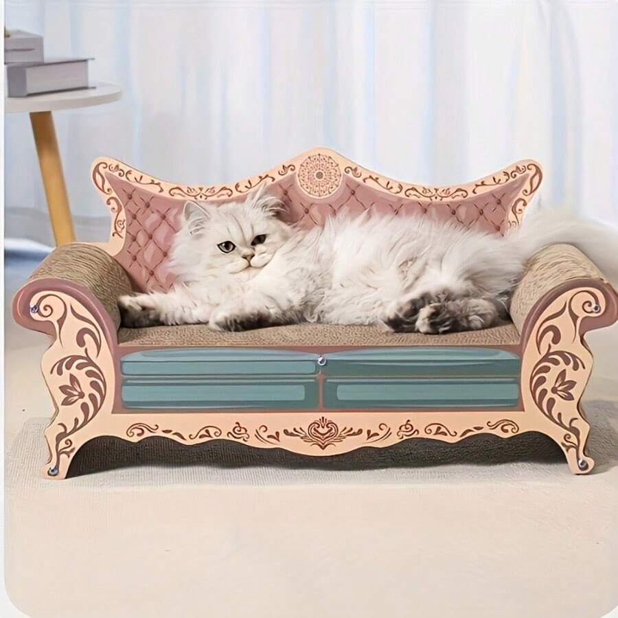 Luxury L-Shaped Cat Scratcher & Sofa Bed - Durable, Non-Shedding Cardboard With Unique Round Design For Large Cats, Pet Relaxation Spot | Luxury Cat Sofa | Plush Cat Bed