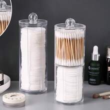 1个二合一双层圆形棉签盒，卸妆棉收纳盒，透明桌面珠宝化妆品棉签整理盒 - 無色 - 查看 6