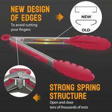 600ºF Heat Resistant Kitchen Tongs, Premium Locking Cooking Tongs With Silicone Tips, Non-Slip Food Tongs For Cooking, Non-Stick, Heavy Duty Stainless Steel Handle, Set Of 3-7" 9" And 12" - Multicolor - View 8