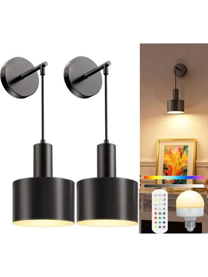 Battery Powered Wand Lamp, Gold/Black Wireless Charging Lamp Adjustable Bulb Remote Control, RGB Bedrooms, Living Rooms, Corridors view 2