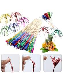 10/30/50/100pcs Colorful Cocktail Firework Shaped Drink Stirrers, Hawaiian Paper Cup Cake Decorations, Party Cake Decorations, Holiday Celebration Party Fruit Toothpicks, Cake Decorations, Make Every Celebration A Highlight, Ideal For Birthday, Wedding, Beach Theme Party, Add A Bright Color And Fun To Every Dessert, Kitchen Supplies, 1 Set - Multicolor - View 9