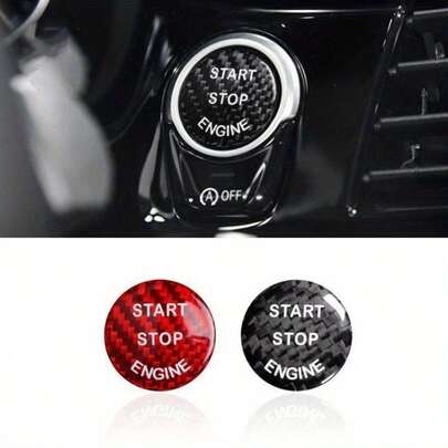 Carbon Fiber Car Ignition Switch Button Cover - Stylish PVC Protection Decorative One-Touch Start