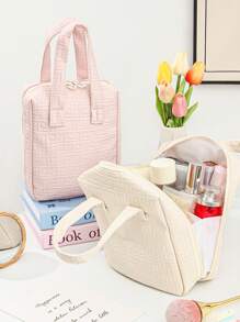 1 peça bolsa de higiene pessoal à prova d'água com vários compartimentos, bolsa para armazenamento de cosméticos, bolsa de higiene feminina casual com zíper, bolsa de maquiagem de grande capacidade, bolsa de cosméticos portátil para viagem com alça, bolsa organizadora moderna para cosméticos e cuidados com a pele, pincéis de maquiagem, esmaltes, presentes para amigos, irmãs, familiares e professores para o novo semestre, Dia dos Namorados, aniversário
