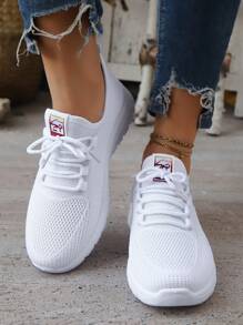Zapatillas deportivas de moda para mujer, nuevas y cómodas, blancas, transpirables y con cordones para hacer ejercicio y correr