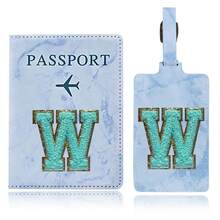 Passport Case And Baggage Tag Travel Accessories Personalised Initial With Name Monogram Luggage Portable Tag PU Leather For Suitcase Baggage Handbag Tags Travel Bag Label Tag Best Gift Passport Holder For Travel For Flight Passport Cover - Blue - View 11
