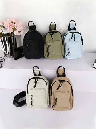 Solid Color Casual Shoulder Bag, Unisex Minimalist Cross-Body Pouch, Small Size Chest Pack