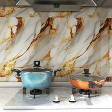 1 Roll Marble Pattern Self-Adhesive Wallpaper - Luxury Gold Foil Wallpaper, Waterproof, Oil-Resistant, Heat-Resistant, Easy To Apply And Remove, Suitable For Kitchen Cabinets, Countertops, Bathroom Vanity Renovations And Decoration - Multicolor - View 8