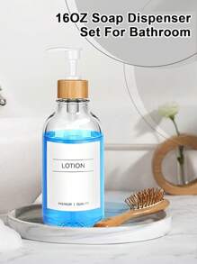 1pc 16oz Soap Dispenser Bottle With Rust-Proof Pump And Bamboo Lid, Kitchen Dish Soap Dispenser, Bathroom Shampoo/Body Wash Dispenser, Translucent Plastic Home Bathroom Decor Fall Decor Back To School