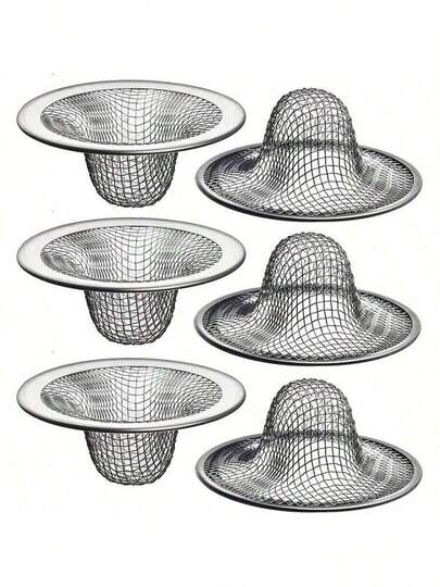 6pcs Stainless Steel Bathroom Sink Strainer - Hair Catcher And Drain Filter