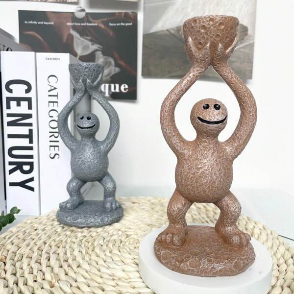 1pc Hand-Held Altar Abstract Statue Candle Holder, Suitable For Living Room And Bedroom Decoration, European Style Art Resin Crafts, A Nice Gift