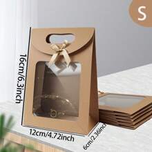 8pcs White Kraft Paper Bags With Clear Window, Upright Gift Bags Bulk With Handle, Paper Gift Bags, White Shopping Bags, Bowknot Gift Wrapping Bags, Suitable For Wedding, Bridal Shower, Birthday, Holiday, Christmas Party, Retail Shop, Brown
