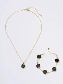 Set de 2 piezas - 1 colgante + 1 pulsera, Charm ovalado de trébol de 5 hojas minimalista y de lujo, adecuado como regalo para novia, boda, graduación o cita