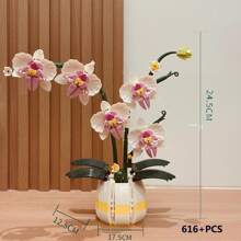 DIY Orchid Building Blocks, Elegant Orchid Decor, White Vase, Flower Color Assembly, Construction Building Toy, Potted Flower Bouquet Indoor Decoration, Small Particle Model