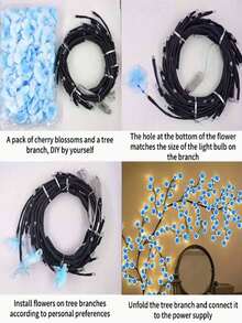 96LED Cherry Blossom Branch Vine Light, USB Powered, 8 Modes, Outdoor Decoration For Festivals And Parties Such As New Year's Day, Valentine's Day, Easter, Thanksgiving, Etc - USB Pink and Blue Cherry Blossom Lamp - View 8