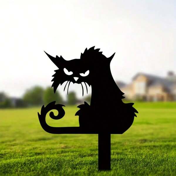 1pc Unique Abstract Black Metal Cat Silhouette Garden Stake, Wall-Mountable Outdoor Decor Suitable For Yard, Patio, Flower Bed, Outdoor Garden Decoration