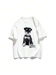 Dog Print Short Sleeve T-Shirt For Women, Casual Oversized Korean Style Tops For Summer
