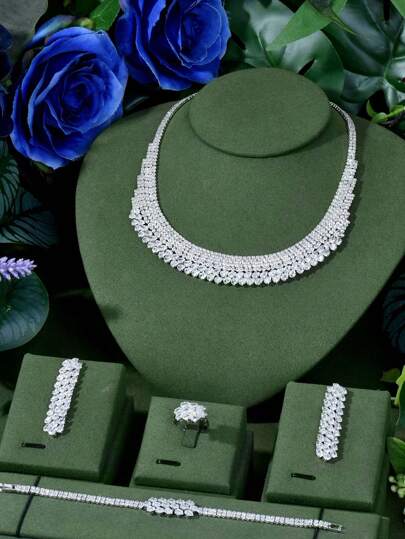 1 Set Retro Party Accessories Cubic Zirconia Rhombus Decorative Jewelry Set, Suitable For Women Party Wear