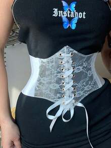 1 件女士白色蕾丝束腰，性感宫廷风格，适合万圣节派对或日常通勤装