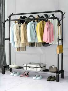 1PC Freestanding Hanger Double Pole Multi-Functional Bedroom Clothing Rack,Metal Clothes Hanger Organizer And Black Clothes Stand With Wheels - Multicolor - View 3