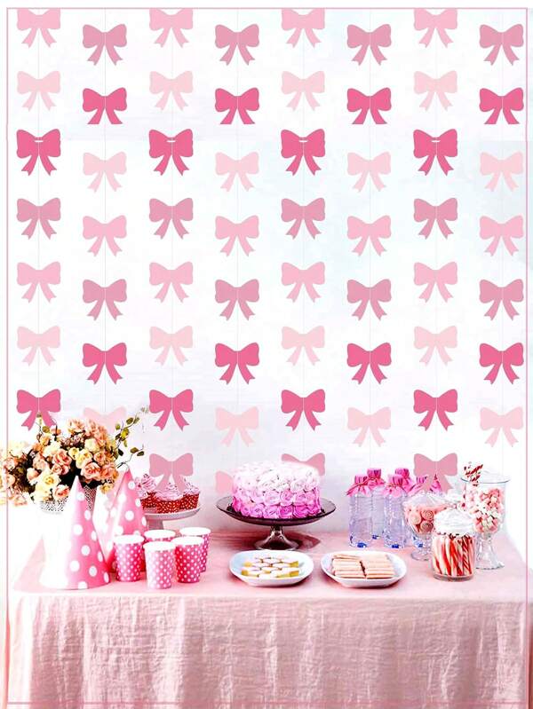 8Pcs Pink Bow Hanging Banners Decorations,Birthday Decorations Theme Birthday Party Decor Bow Garland For Bachelorette Bridal Shower Party Supplies