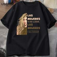 Kira T    Wo Las Mujeres Ya No Lloran Las Mujeres Facturan T-S Uni Cotton Short Sve S ClothesAesthetic Y1644K Style Summer Top, Loose Fitting T-Shirt For Outdoor, Home, Work Or Street Leisure, Soft And Durable Pure Cotton Fabric, Retro And Soft Design, I Gift For , Fashionable And Comfortable Shirt For Travel, Festivals Or Weekends - Black - View 1