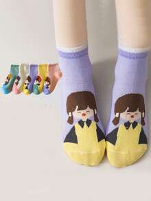 5 Pairs Summer Lightweight Breathable Cute Cartoon Pattern Girls Knee-High Socks - Multicolor - View 2