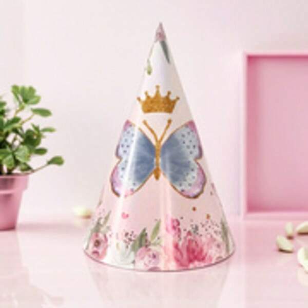 10pcs Pink Butterfly Print Party Hats Decor