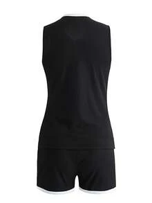 Stylish And Sexy Contrasting Color Sleeveless Button Up Cardigan Top, Slim Fit Shorts, Women's Two Pieces Set, Summer - Black - View 5