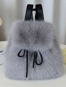 1pc Elegant Plush Fashion Travel Backpack, Large Capacity Cute Backpack, Mini Cute Fluffy Backpack, Fashion Plush Travel Daypack, Lovely School Knapsack For Girls Women, Perfect Birthday Gift, Lightweight Fashionable Crossbody Bag.Portable Personalized Shoulder Bags. ,University Bag - Multicolor - View 6