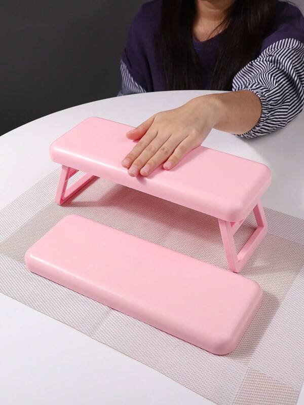 1pc Foldable Nail Pillow With Heightening Design, Built-In Nail Lamp, Plastic Armrest Pad For Nail Salon, Simple Style Hand Desk Pad, Light Luxury Nail Accessory Support Bracket, Portable And Foldable