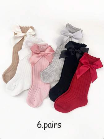 6双女婴可爱多色高筒袜，适合女童日常穿着