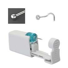 1 pezzo kit monouso per piercing al naso con elemento per piercing incorporato e 1 pezzo di anello per il naso - Pistola per piercing al naso sicura per uso domestico