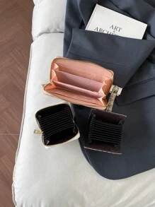 3pcs/Set Women Compact Wallet And Card Holder Set Large Capacity Zipper Wallet Casual PU Leather Crocodile Embossed Quilted Wallet Gift For Mother's Day Wallet Mini Wallet Purse Wallet Men Wallet Leather Small Wallet Cute Wallet