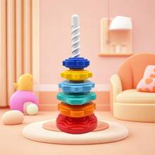 7pcs Rainbow Tower Rotating Stacking Toy, Colorful Ring Toss, Early Learning Educational Toy, Shape Matching Blocks, Suitable For Back To School, Halloween, Christmas And Other Occasions - Rainbow Jenga - View 10