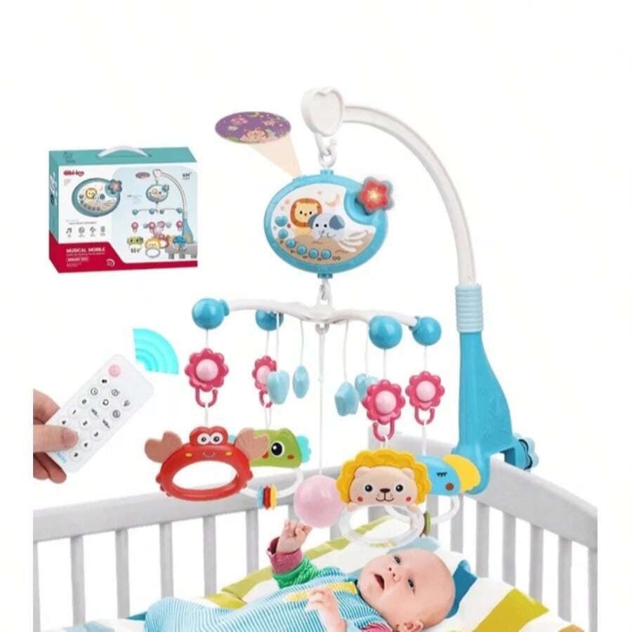 Móvil Musical Para Cuna Sonajero Giratoria Con Proyector Luz - Azul - Ver 1