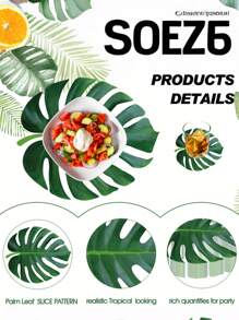 10 pièces - Décorations de fête de feuilles tropicales artificielles, fausses feuilles vertes tropicales pour décorations de fête, thème de fête de la jungle et de la plage, décorations de table de feuilles