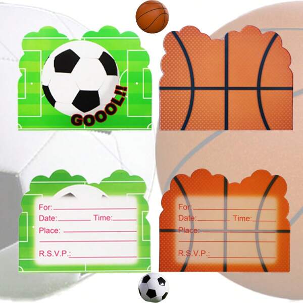 10/20pcs Set Football/Basketball Themed Invitation Cards With Sports Graphic Designs, Suitable For Birthday Party, Sports Theme Wedding, Holiday Invitations And Party Decorations
