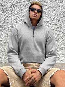 (Autumn/Winter) Boyfriend Style Men's Essentials Half-Zip Hoodie, Printed Solid Color Fashion Casual Sweatshirt For Fitness, Running, Exercise, Camping, Boxing, Cycling, Outdoor Sports, Best Gift For Girlfriend/Boyfriend, Men's Fall Tops