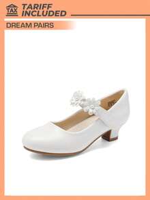 Girls MaryJane Dress Shoes Pumps Low Heels Flower Party Wedding Princess - 白色 - 查看 9