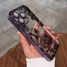 Phone Case - High-Quality Silicone Clear Soft Case Cover With Lace Pattern For Iphone 15 Pro Max, Iphone 14 Pro Max, Iphone 16 Pro Max, Iphone 16 Plus - Compatible With Iphone 13 Pro Max, 14 Pro, 15 Plus, 16 Pro,11, 12, XS/X ,XSMAX Electroplated Silicone Phone Case, High-End Fashion - 黑色 - 查看 2