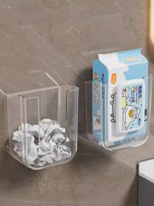 1pc Easy Install Deluxe Square Plastic Tissue Paper Holder - Wall Mounted, No-Drill Bathroom Storage Box For Facial Tissues & Wet Wipes, Organizer, Dispenser