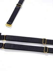 Bộ 3 món gợi cảm dành cho nữ, chất liệu lưới xuyên thấu, thêu họa tiết, gồm áo ngực và dây nịt. - màu đen - Xem 7