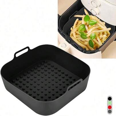 3-7 Quart Air Fryer Silicone Liner, Square Silicone Air Fryer Liner Larger Than Round Liner, Avoid Cleaning Air Fryer (Square - Light Green, Gray, Red, Black)