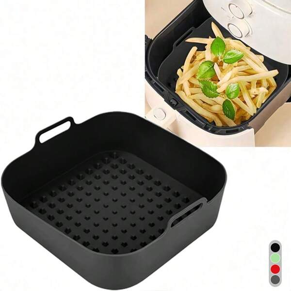 Doublure en silicone pour friteuse à air 3-7 L, forme carrée plus grande que la forme ronde pour éviter le nettoyage de la friteuse à air (carré-vert clair, gris et rouge et noir)