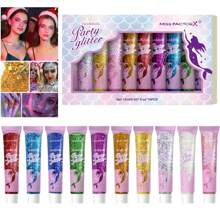 MISS FACTORX 10 Colors Glitter Sequins, Self-Adhesive Face Jewels, Suitable For Body, Face & Hair, Fit For Festival, Party, Cosplay - Face Safe, Easy To Apply And Remove