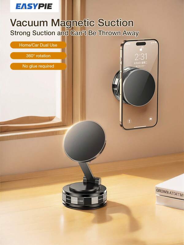 Easypie Selection Vacuum Magnetic Car Phone Holder, Car Navigation Lazy Holder, Super Strong Suction, 360° Rotation, Suitable For A Variety Of Scenarios (Car/Office/Live Broadcast, Etc.) Compatible With IPhone, Android Phone, Gift For Birthday, Family, Friends Car Accessories