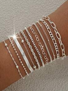 11 Stücke/5 Stücke schickes minimalistisches Armband-Set mit Herz-Perlen und Schlangenkette, exklusives Sommer-Party/Date Geschenk, alltägliche Passform, Schmuck für Freundin/Freundin