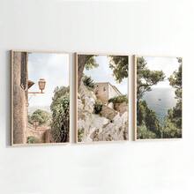 3 套无框意大利旅行风景海岸画廊墙面艺术海报帆布印刷简约地中海乡村美学装饰画适用于公寓、客厅、卧室、现代家居装饰